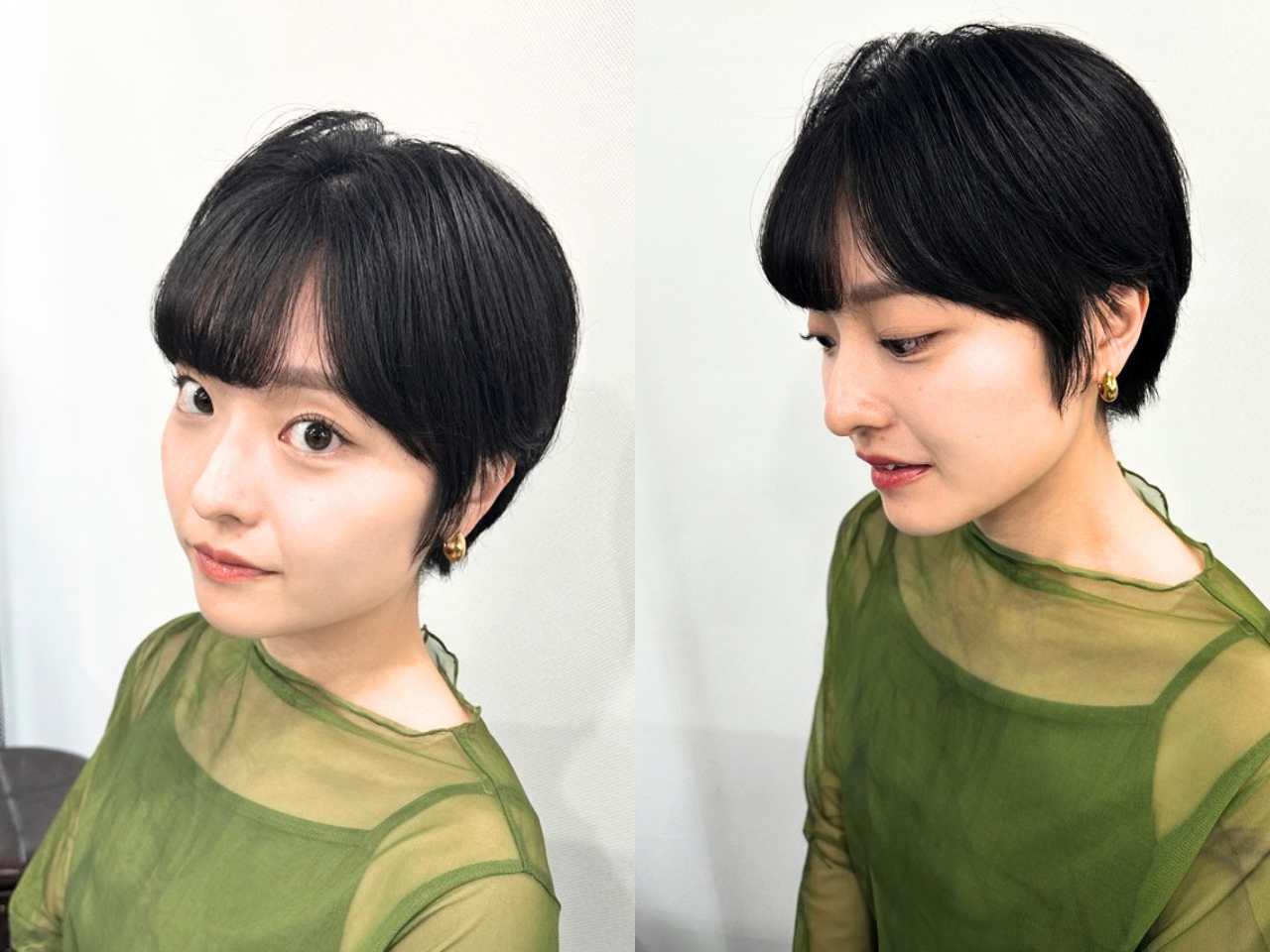 耳掛けショートは黒髪こそ映える。トップふんわりで横顔まで可愛くなる切り方