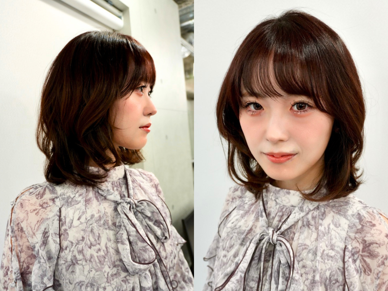 横顔まで美人見え。ふんわり艶めく丸みレイヤーボブ