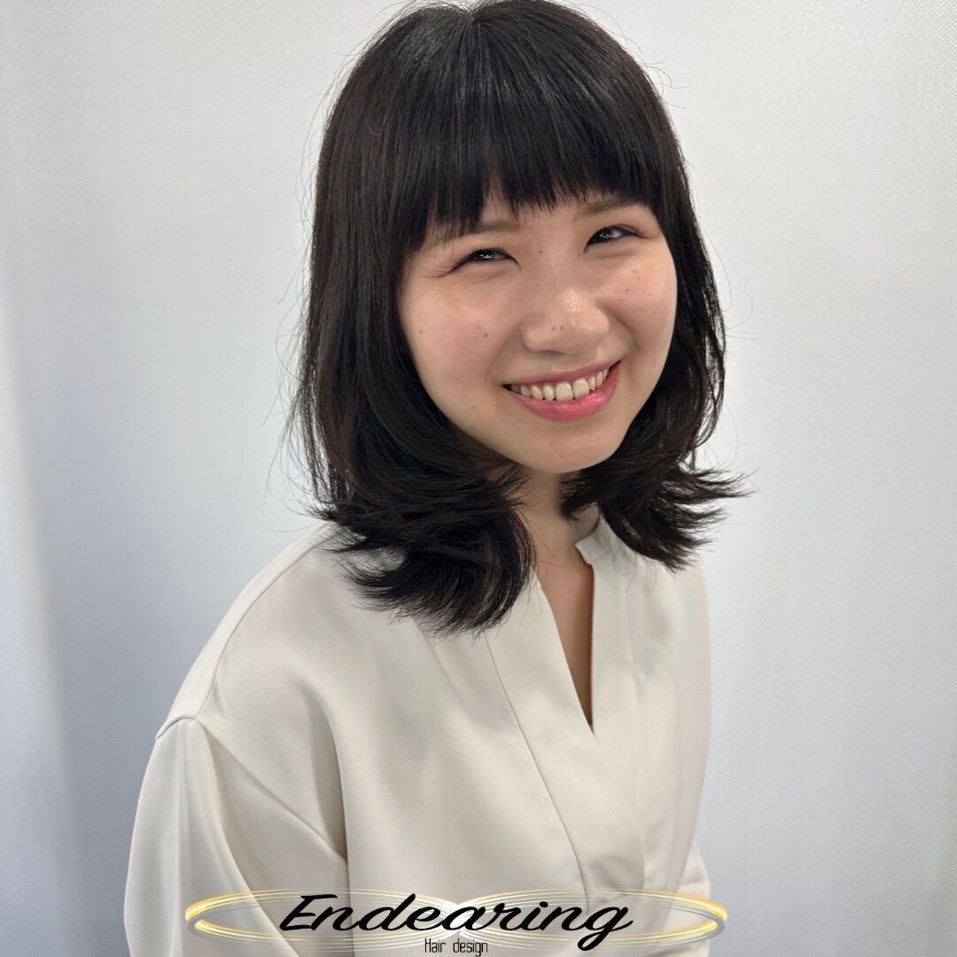 ✨黒髪 × 外ハネセミディ × 少し厚め前髪✨薄めの前髪がひと段落しています！