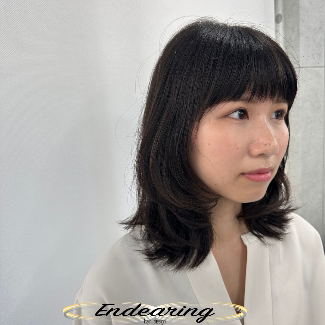 ✨黒髪 × 外ハネセミディ × 少し厚め前髪✨薄めの前髪がひと段落しています！