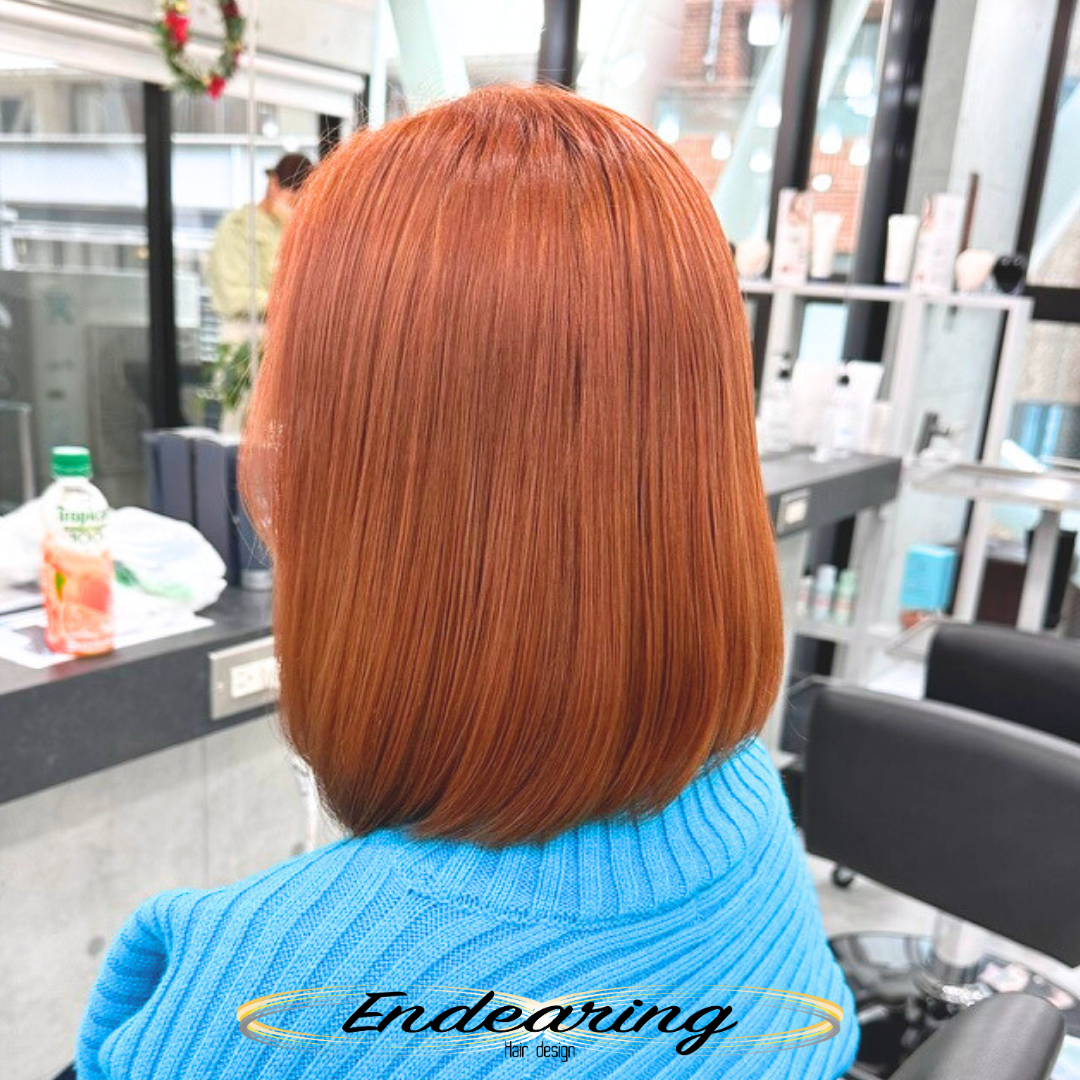 銀座でできるブリーチ×高明度オレンジ🍊大人女性のためのミディアムボブ