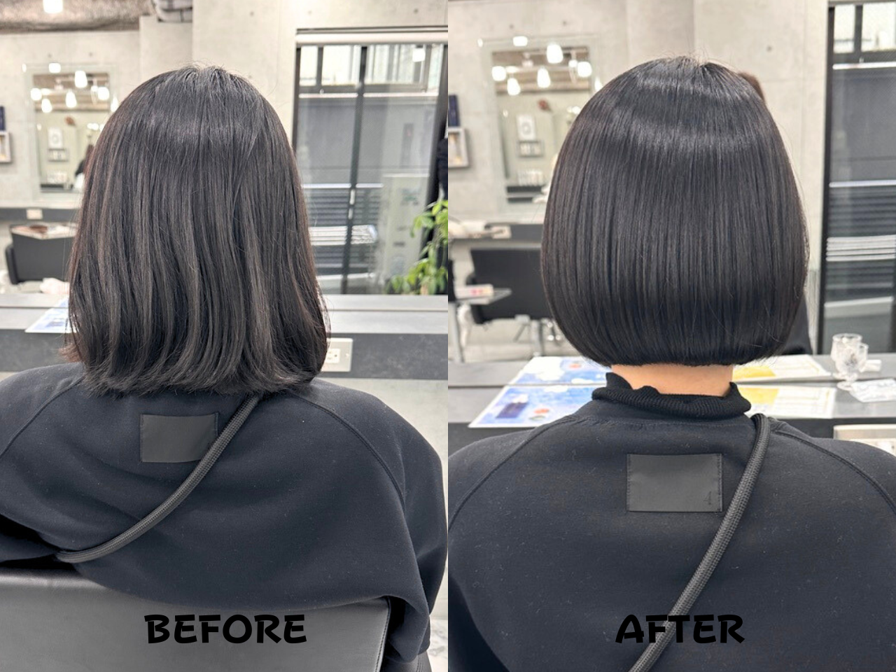 黒髪でも重くならない前下がりボブ｜バッサリカットで印象が変わるBEFORE＆AFTER