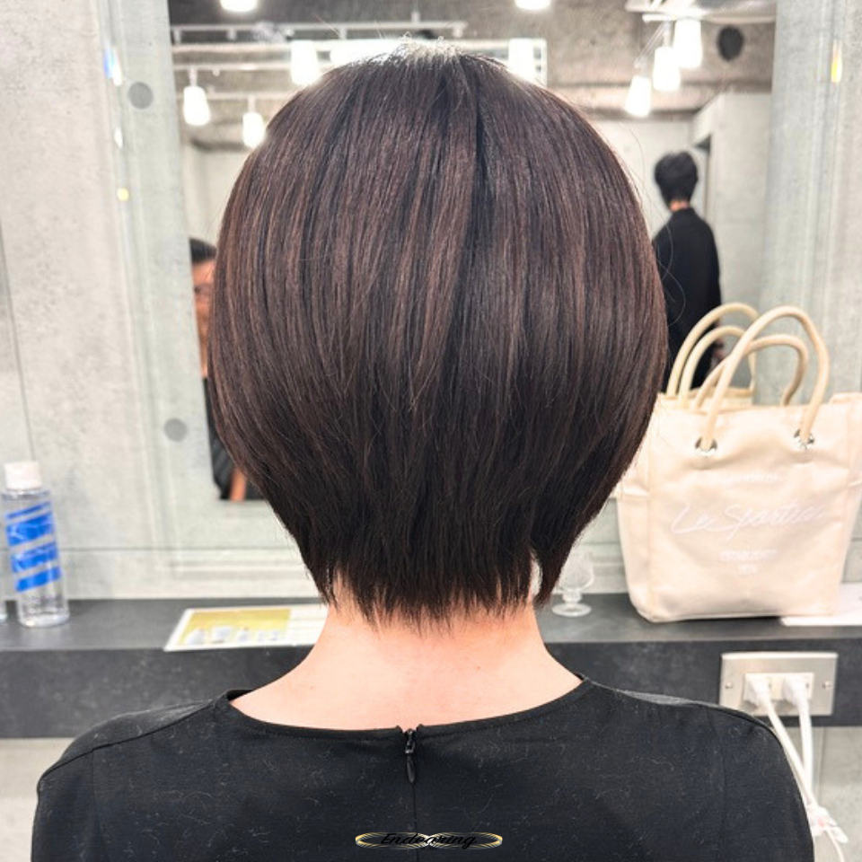 白髪が目立たない前下がりショートボブ｜明るめカラーで軽く見せる大人ヘア