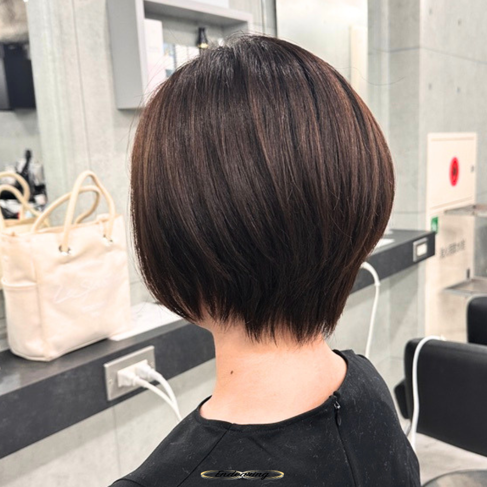 白髪が目立たない前下がりショートボブ｜明るめカラーで軽く見せる大人ヘア