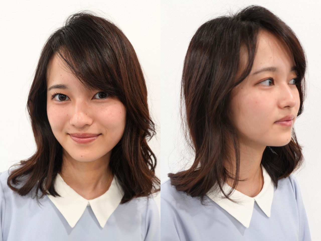 顔まわりレイヤー×流し前髪｜自然体で垢抜ける大人のミディアムヘア