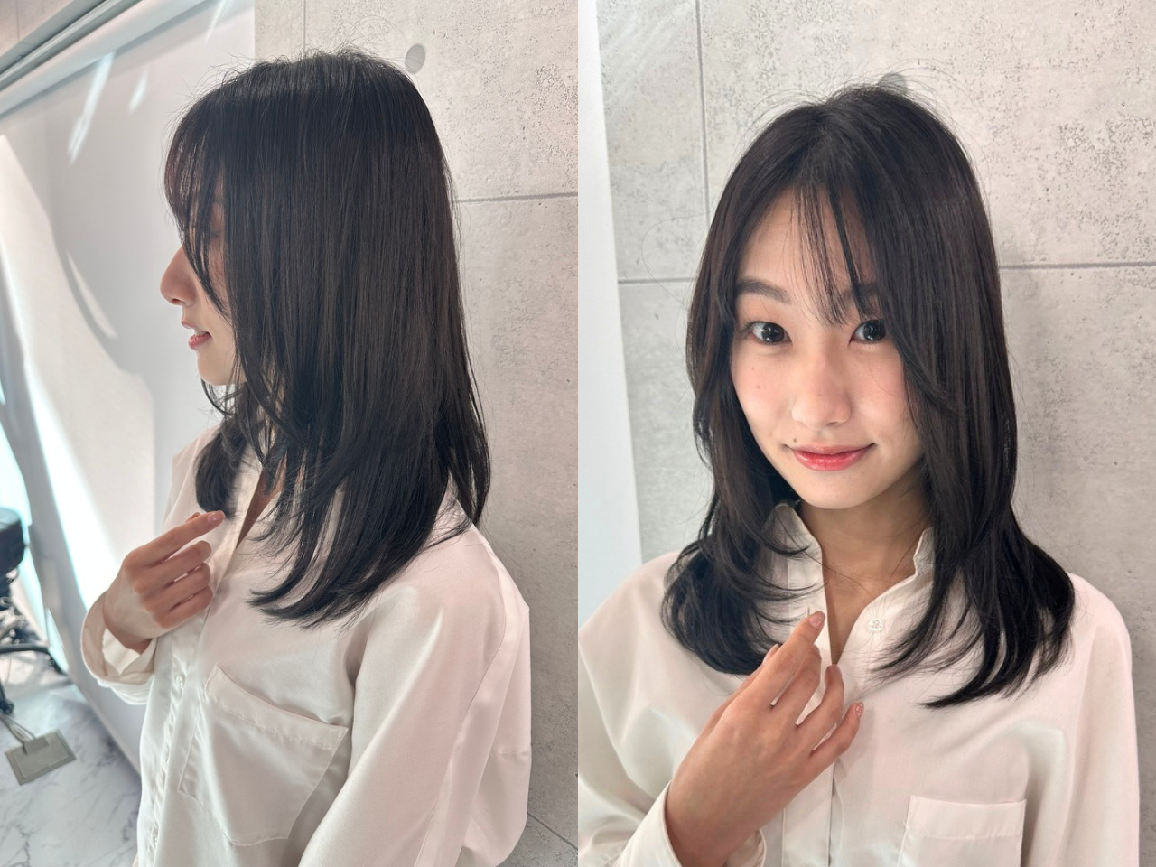 目もとが華やぐ、顔まわりレイヤー×小顔ミディアムで叶える上品な抜け感