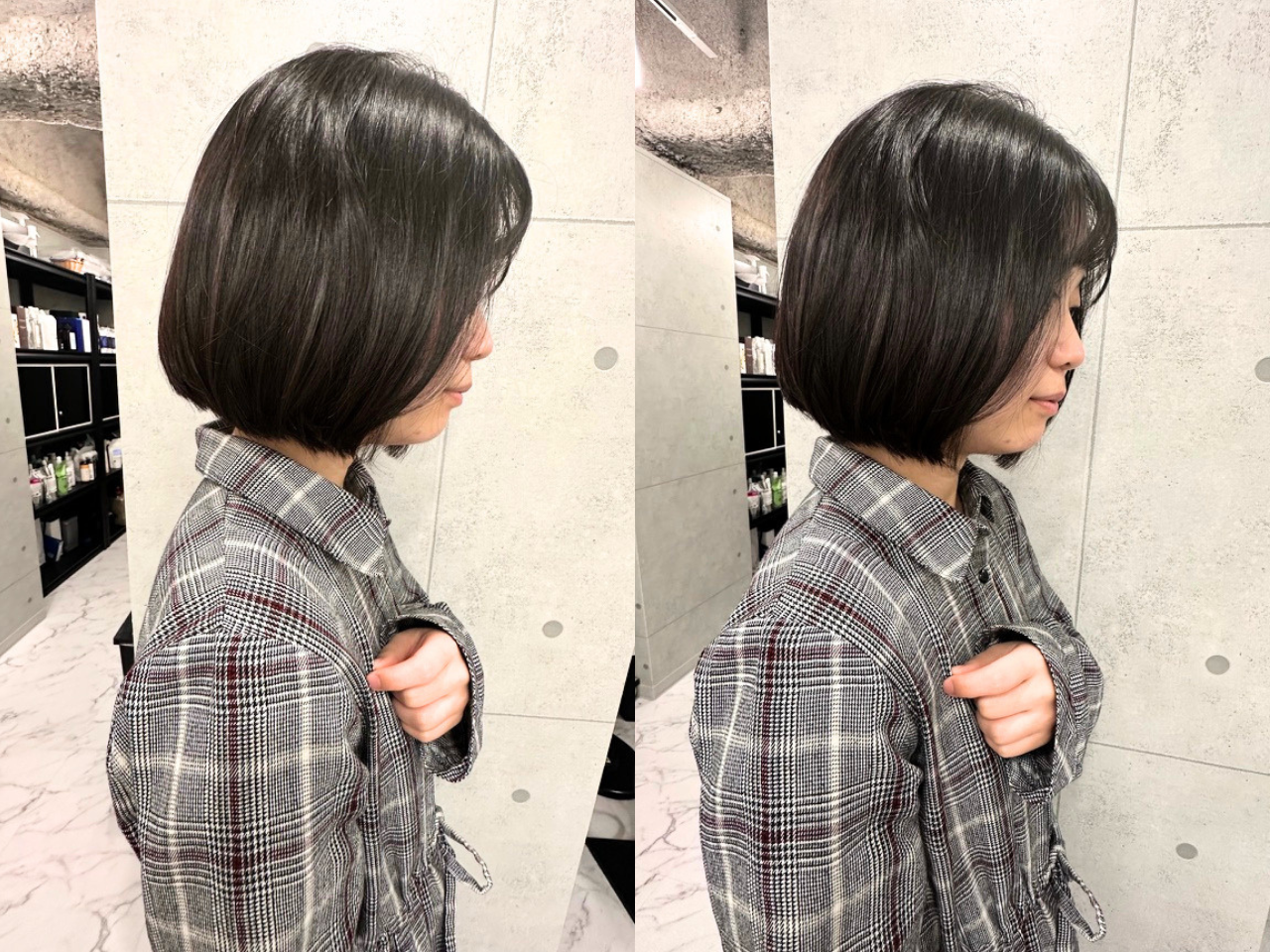 黒髪・ダークグレーでも軽いボブに｜ダークトーンで艶を叶える技術解説｜銀座美容室